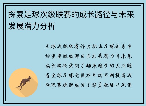探索足球次级联赛的成长路径与未来发展潜力分析