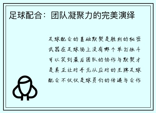 足球配合：团队凝聚力的完美演绎