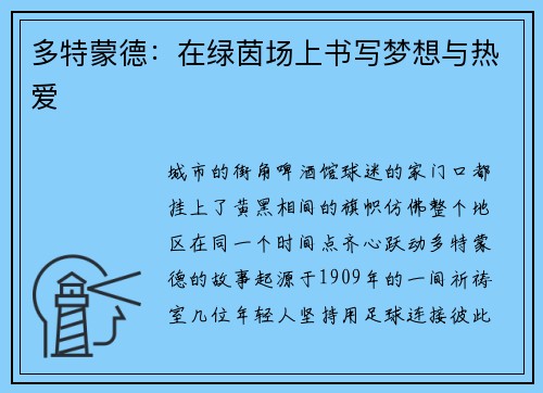 多特蒙德：在绿茵场上书写梦想与热爱